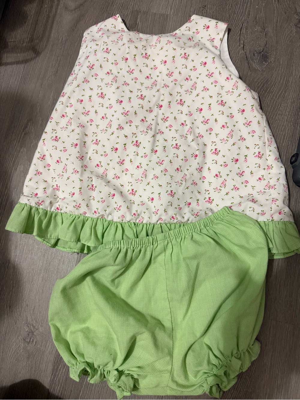 Toddler Pink Floral White Top with Green Bloomers Set